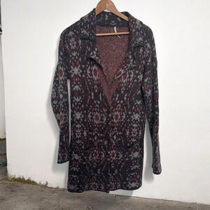 Free People Black South-West Aztec Geo Print Long Cozy Jacket Wool Alpaca S